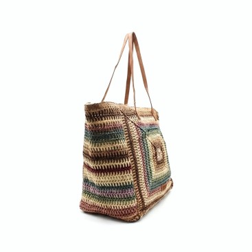 bolso rafia grande mujer multicolor shopper vista frontal diseño tejido