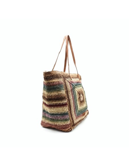 bolso rafia grande mujer multicolor shopper vista frontal diseño tejido