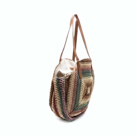 bolso rafia circular mujer multicolor diseño tejido frontal
