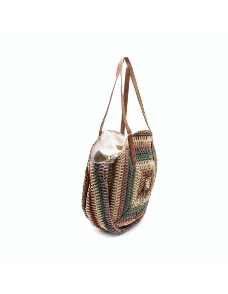 bolso rafia circular mujer multicolor diseño tejido frontal