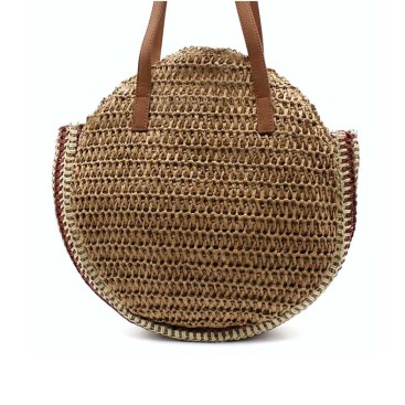 bolso rafia mujer redondo trasera asas camel