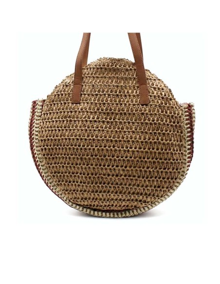 bolso rafia mujer redondo trasera asas camel