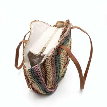 bolso rafia redondo interior cremallera detalle