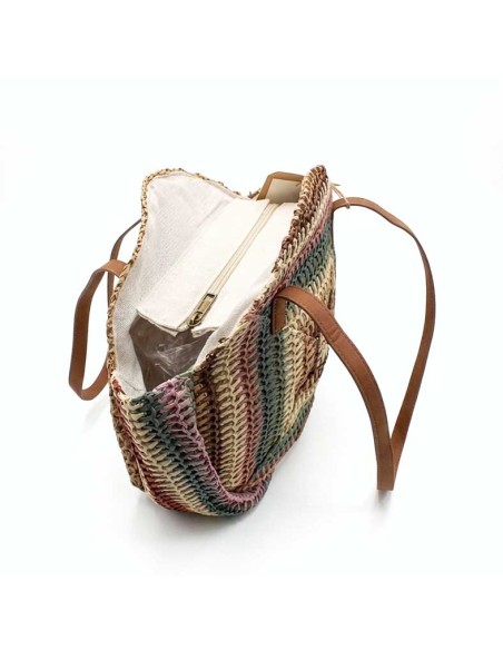 bolso rafia redondo interior cremallera detalle