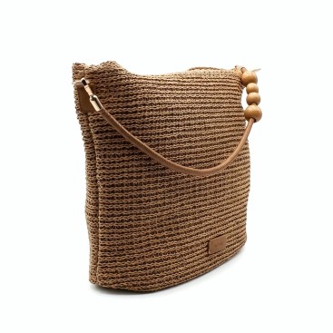 bolso rafia camel mujer formato hobo lateral
