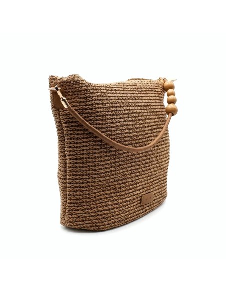bolso rafia camel mujer formato hobo lateral