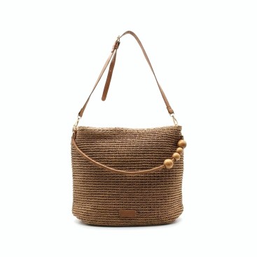 bolso hobo rafia detalle asa cuentas madera