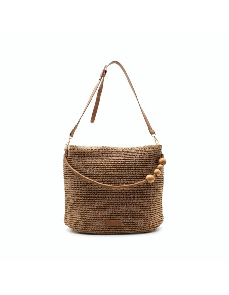 bolso hobo rafia detalle asa cuentas madera