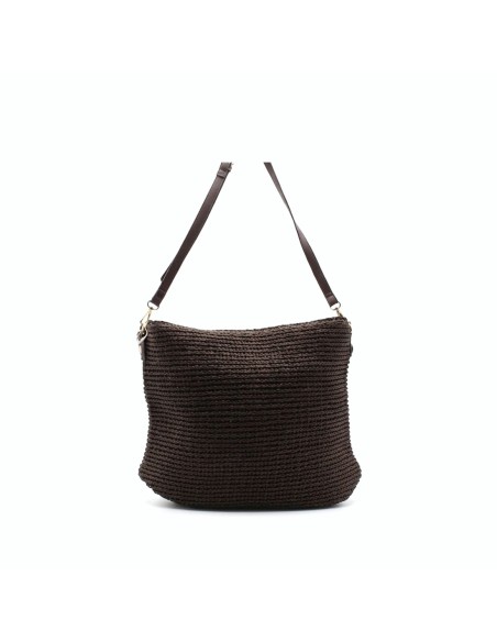 bolso rafia marron oscuro estilo hobo trasera