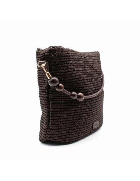 bolso hobo rafia marron lateral detalle