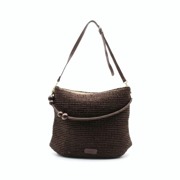bolso hobo rafia marron oscuro mujer frontal