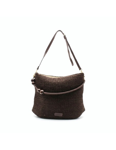 bolso hobo rafia marron oscuro mujer frontal