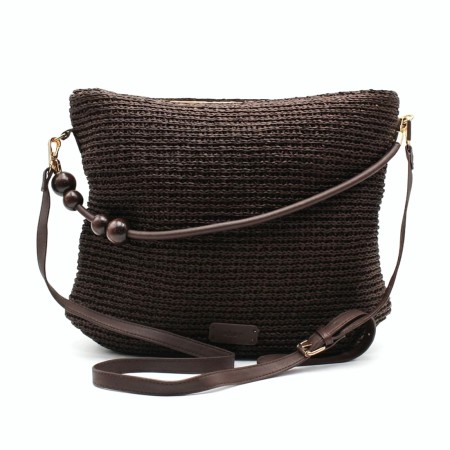 bolso rafia marron oscuro con bandolera