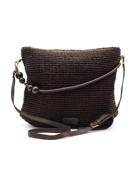 bolso rafia marron oscuro con bandolera
