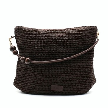 bolso rafia marron oscuro mujer con asa cuentas