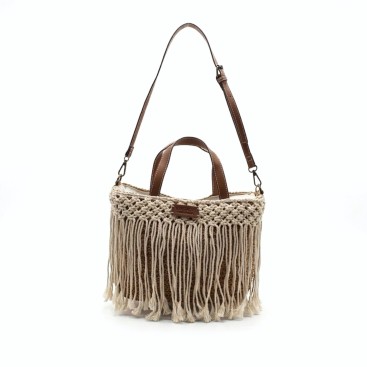 bolso rafia mujer con flecos boho frontal