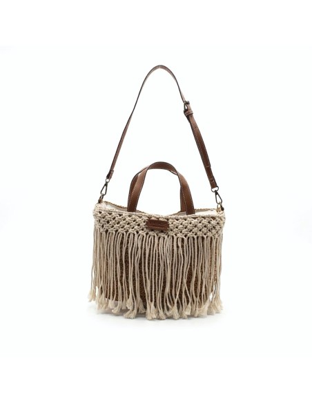 bolso rafia mujer con flecos boho frontal
