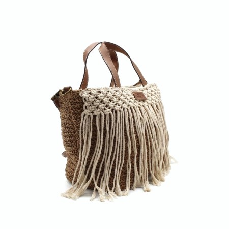 bolso rafia flecos lateral detalle
