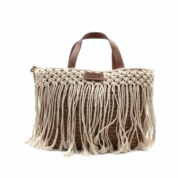 bolso rafia macrame flecos mujer