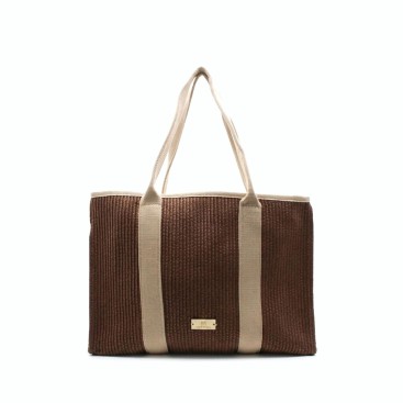 bolso shopper rafia marron mujer