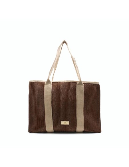 bolso shopper rafia marron mujer