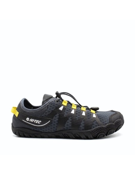 zapatillas barefoot hi-tec abyss hombre gris oscuro con detalles amarillo vista lateral