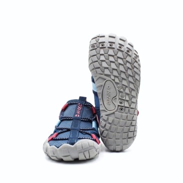 sandalias barefoot niña hi-tec koala azul suela flexible antideslizante vista inferior y frontal