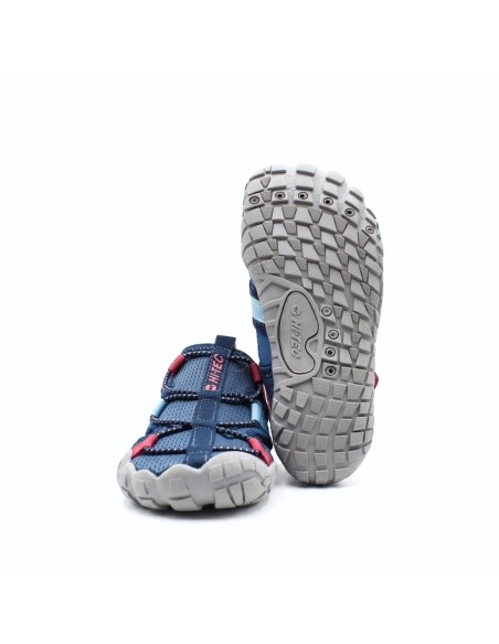 sandalias barefoot niña hi-tec koala azul suela flexible antideslizante vista inferior y frontal