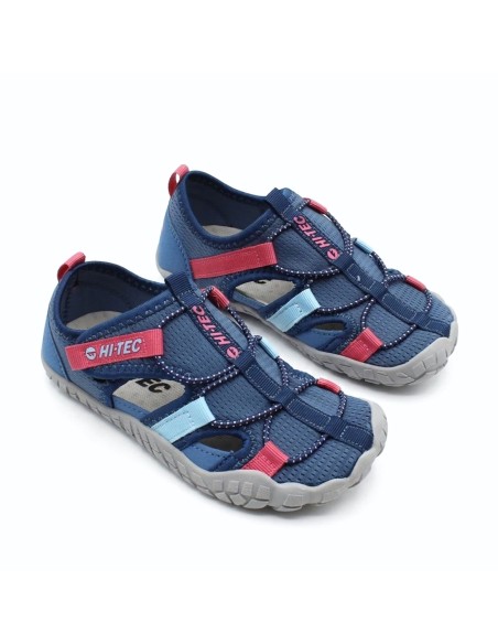sandalia barefoot niña hi-tec koala azul talon cerrado ajuste seguro calzado respetuoso infantil