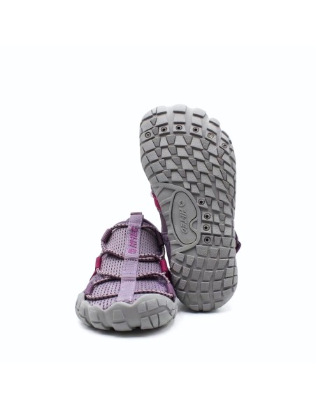 sandalias barefoot niña hi tec lila detalle trasero suela