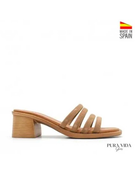 sandalia mule de tiras con tacon ancho