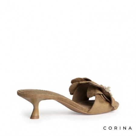 sandalia mujer camel flor grande