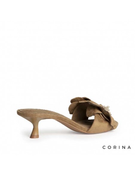 sandalia mujer camel flor grande