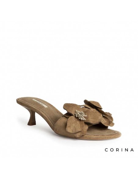 sandalia destalonada camel mujer flor corina