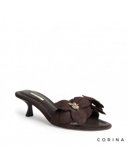 sandalia marron destalonada mujer flor corina