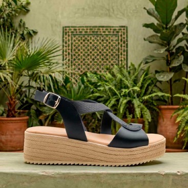 sandalia cuña plataforma azul marino