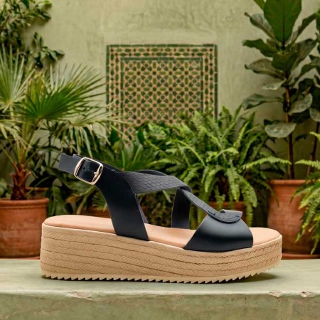 Sandalia de cuña azul marino madeira