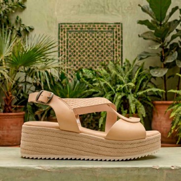 sandalia cuña plataforma beige