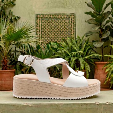 sandalia cuña plataforma blanca