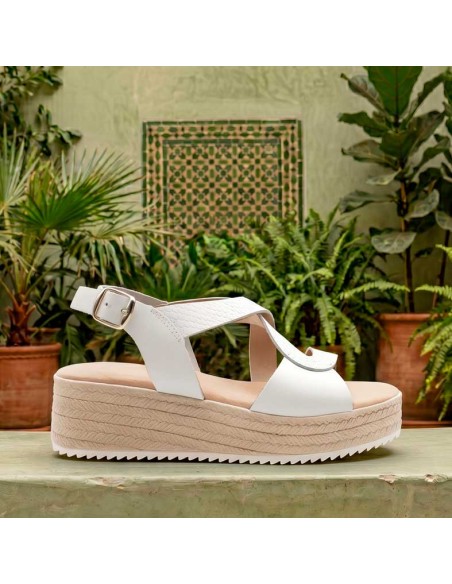 sandalia cuña plataforma blanca