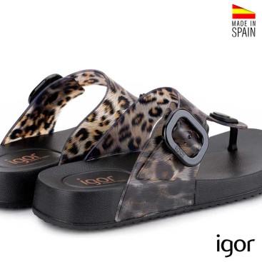 sandalia goma mujer igor bari animal print negra