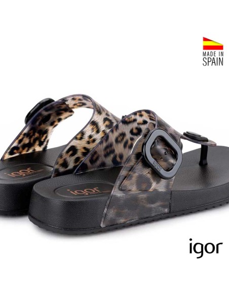 sandalia goma mujer igor bari animal print negra