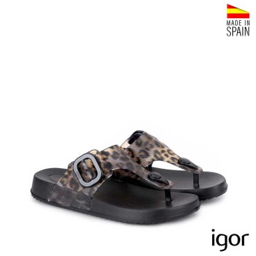 sandalia playa mujer dedo leopardo negra igor
