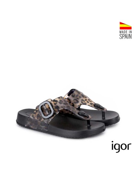 sandalia playa mujer dedo leopardo negra igor