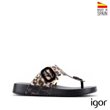 sandalia goma mujer igor bari leopardo negra lateral