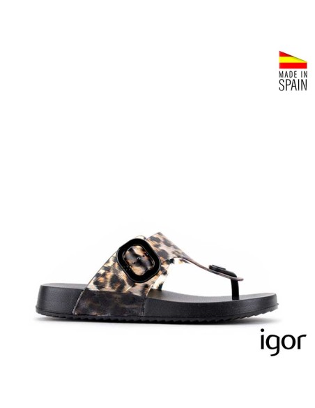 sandalia goma mujer igor bari leopardo negra lateral