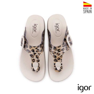sandalia dedo playa mujer leopardo beige igor