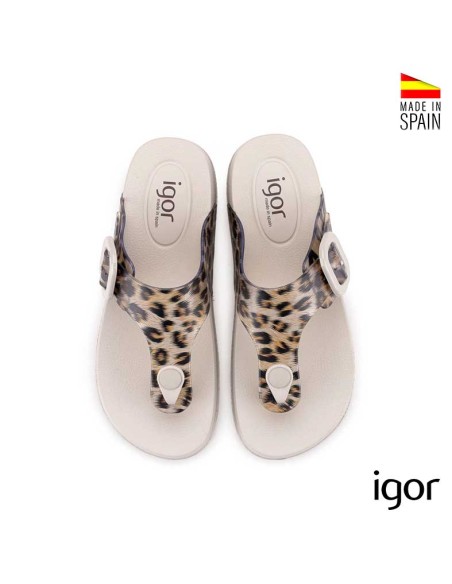 sandalia dedo playa mujer leopardo beige igor