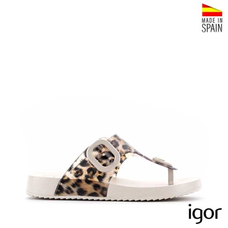 Sandalia esclava beige leopardo Bari Igor