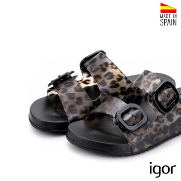 chanclas mujer igor doble hebilla leopardo negro detalle